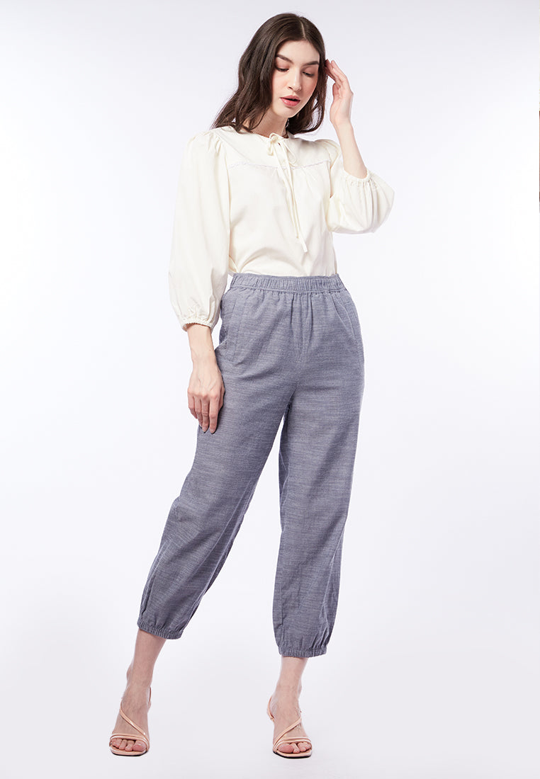 Tapered Fit Pants with Elastic Hem