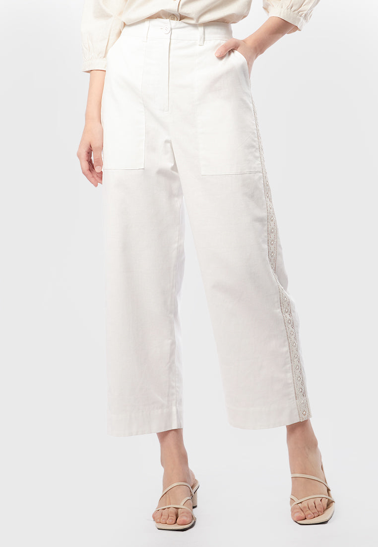 High Waist Pants with Side Lace Trim