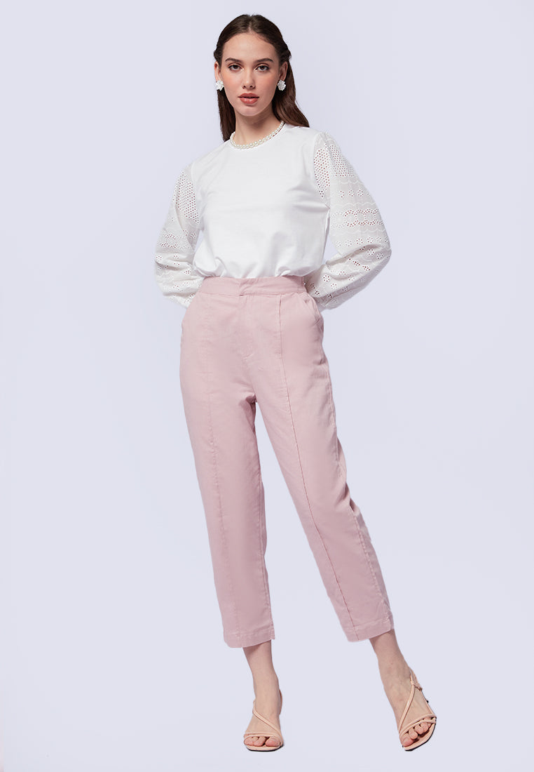 High Waist Tapered Fit Ankle Length Pants