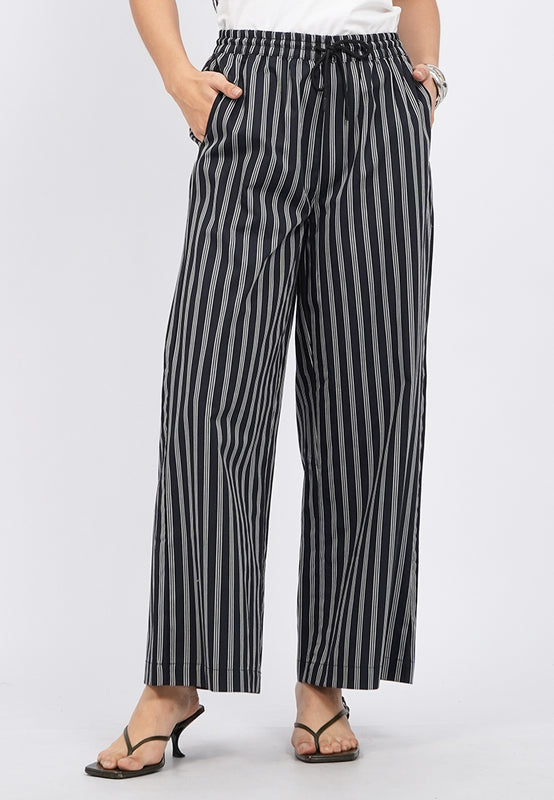 Elastic Waist Wide Leg Stripes Pants