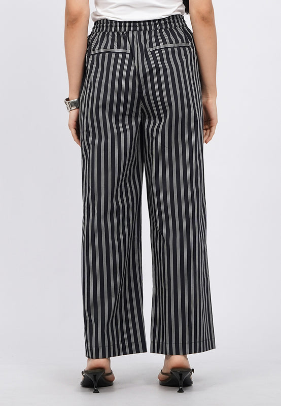 Elastic Waist Wide Leg Stripes Pants