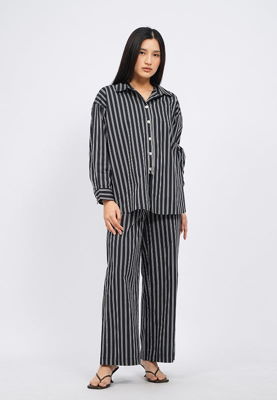 Elastic Waist Wide Leg Stripes Pants