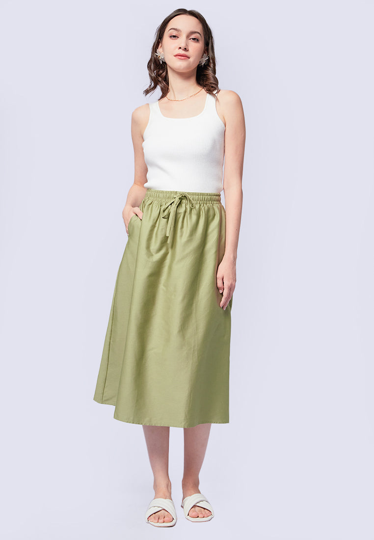 A-Line Midi Skirt with Drawstring
