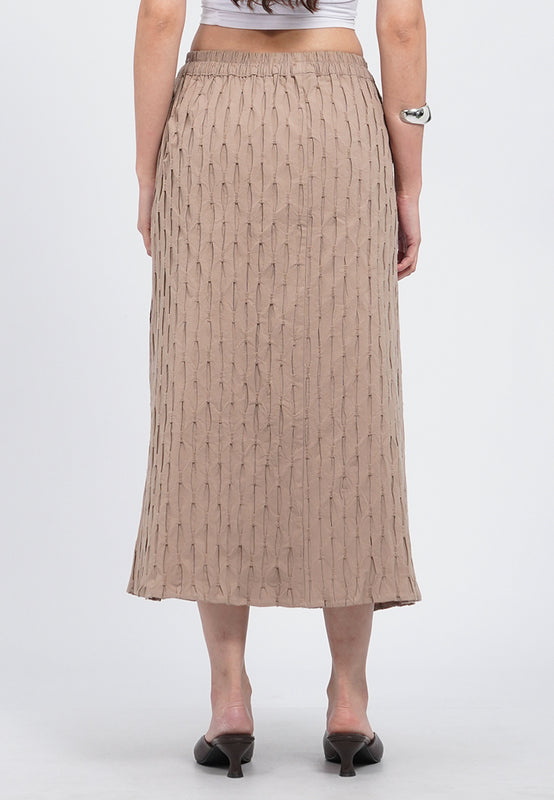 Elastic Waist Textured Midi Skirt