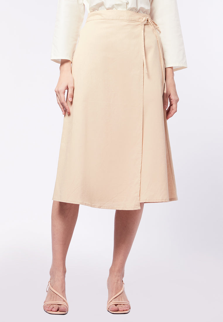 Midi Wrap Skirt with Bow Tie Details