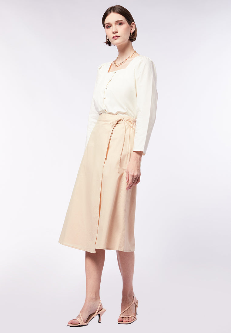 Midi Wrap Skirt with Bow Tie Details