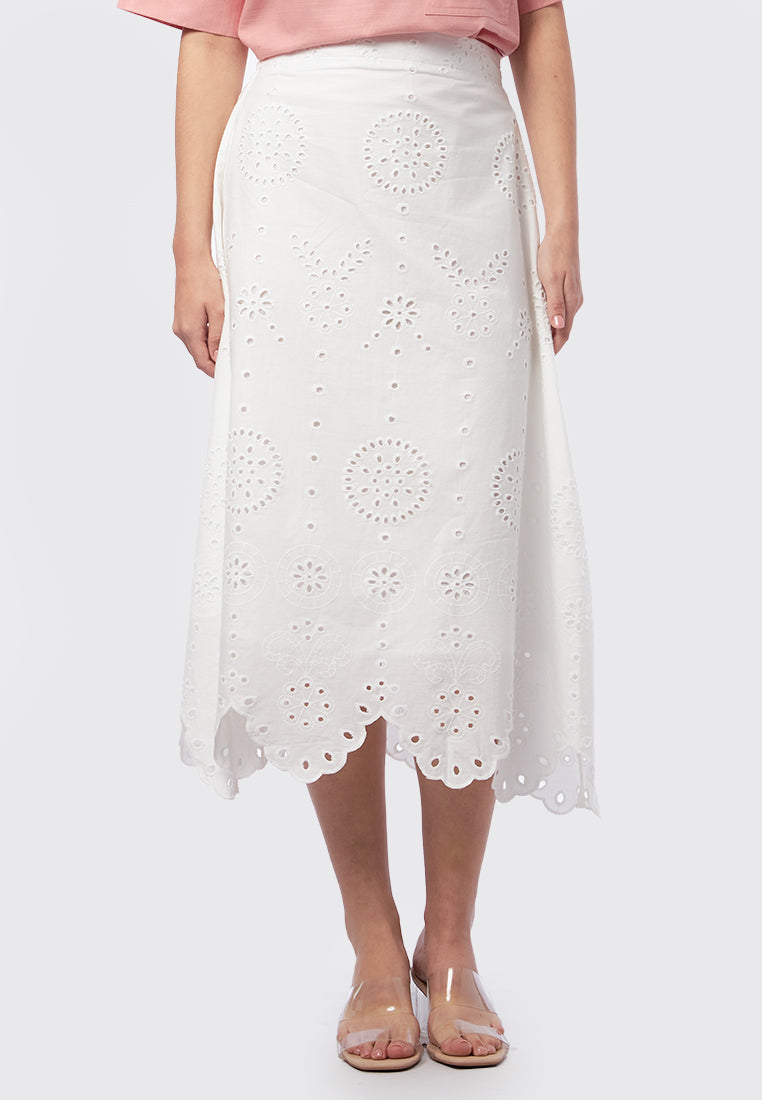 High Waist Eyelet Midi Skirt