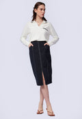 Contrast Stitching Midi Pencil Skirt