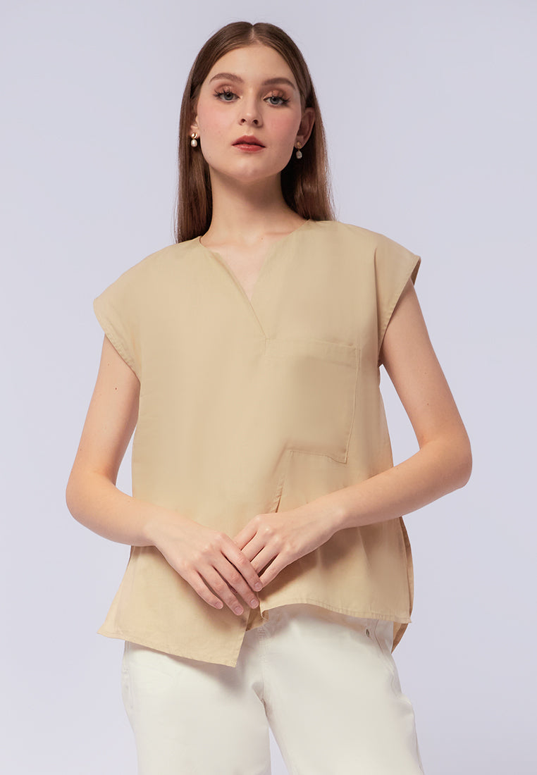 Sleeveless Blouse with Asymmetric Front