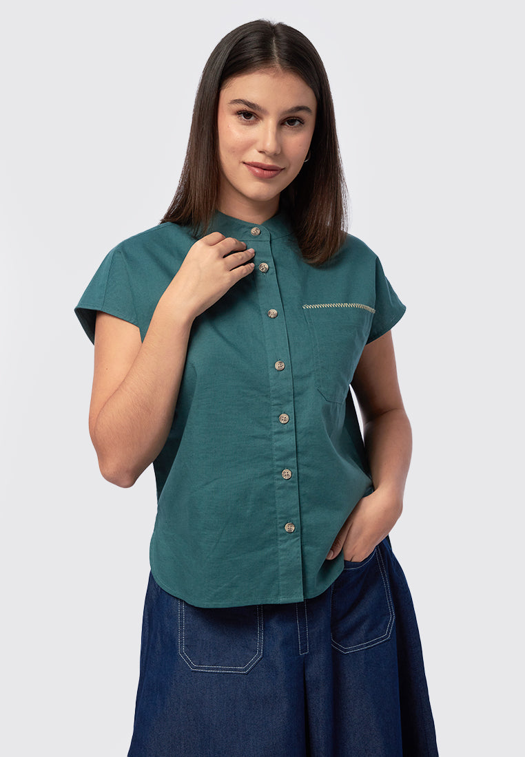 Mandarin Collar Short Sleeve Top