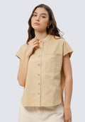 Mandarin Collar Short Sleeve Blouse