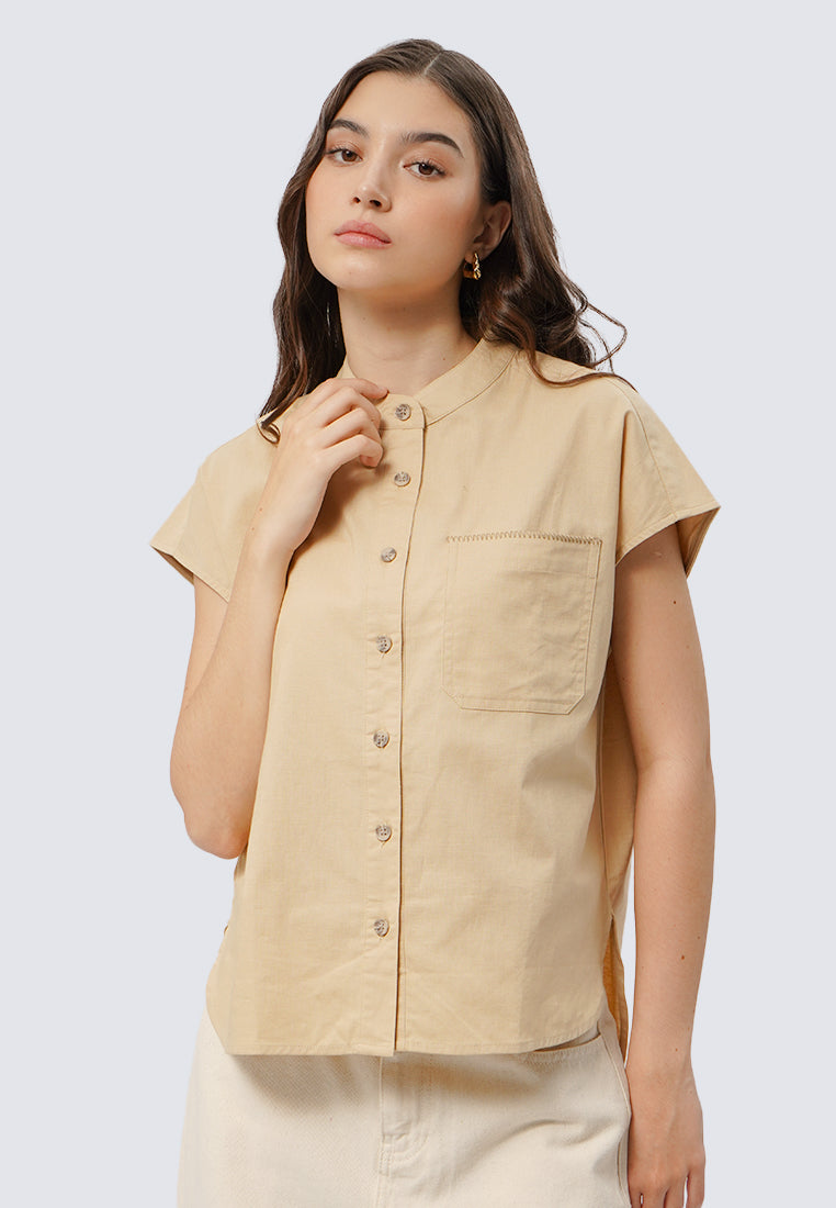Mandarin Collar Short Sleeve Blouse