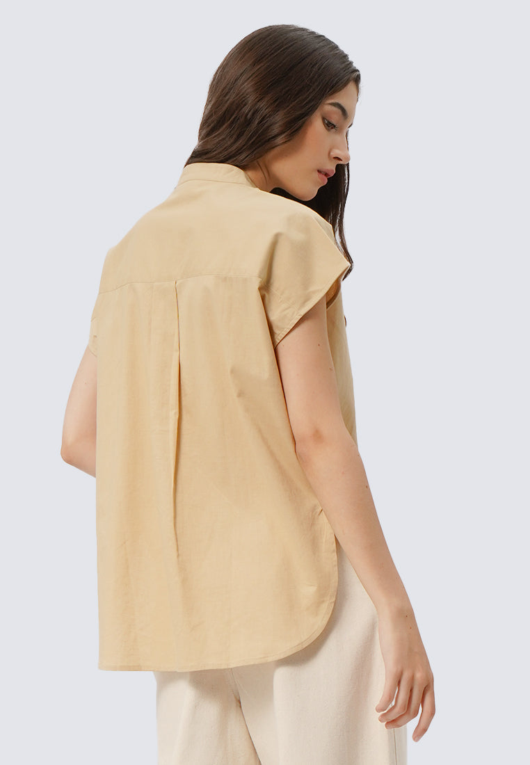 Mandarin Collar Short Sleeve Blouse