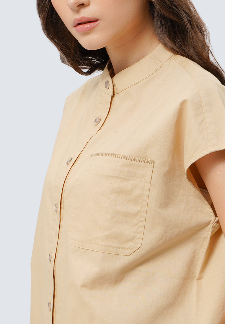 Mandarin Collar Short Sleeve Blouse