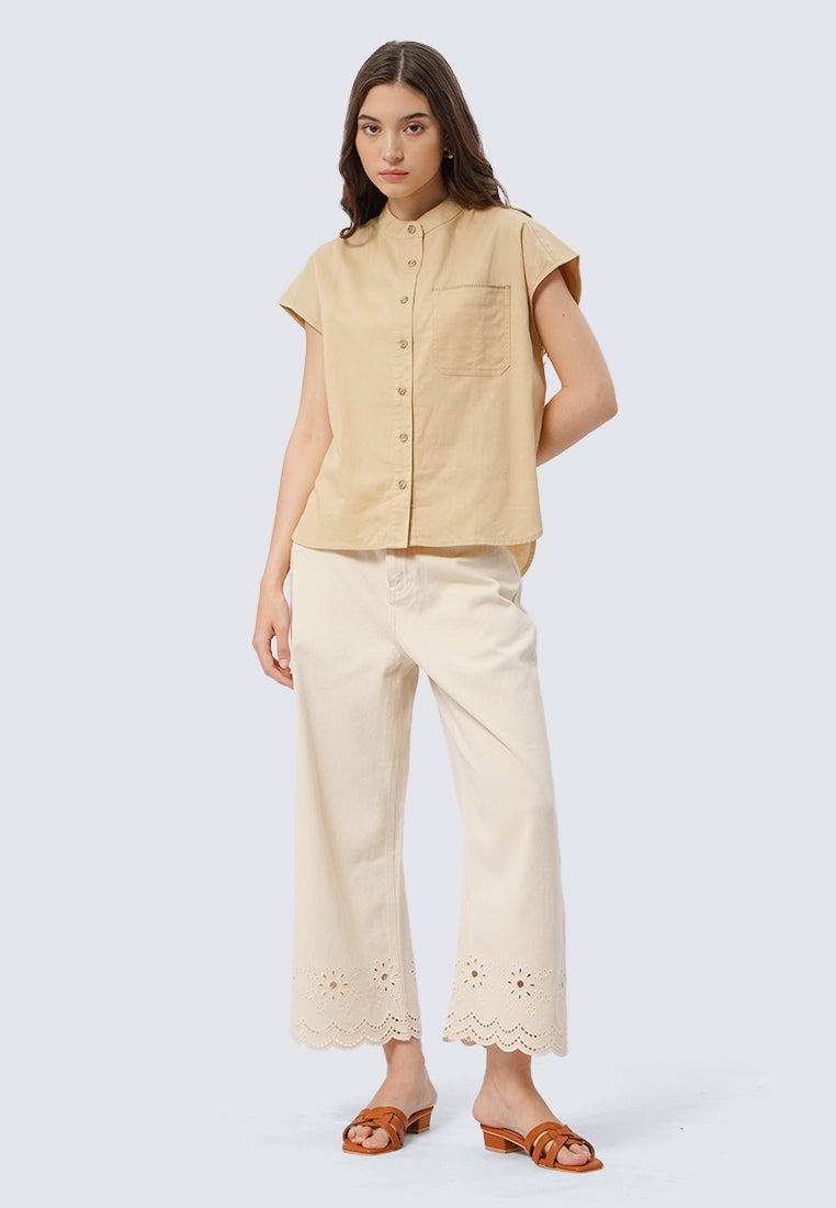Mandarin Collar Short Sleeve Blouse