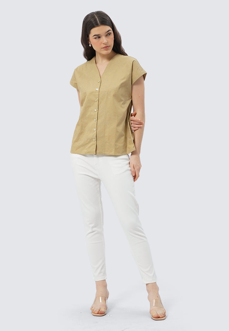 V-Neck Short Sleeve Blouse