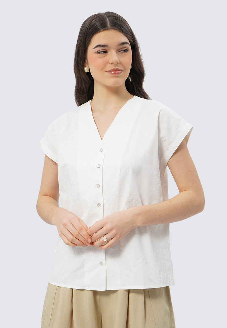 V-Neck Short Sleeve Blouse