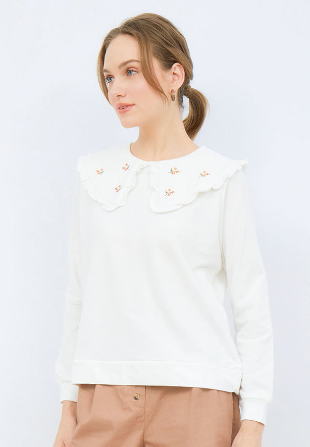 Sweatshirt with Embroidered Collar