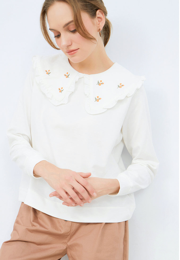 Sweatshirt with Embroidered Collar