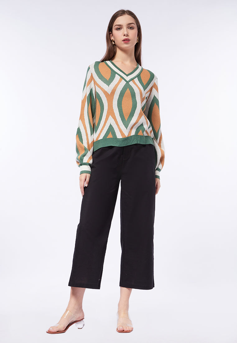 V-Neck Printed Sweater