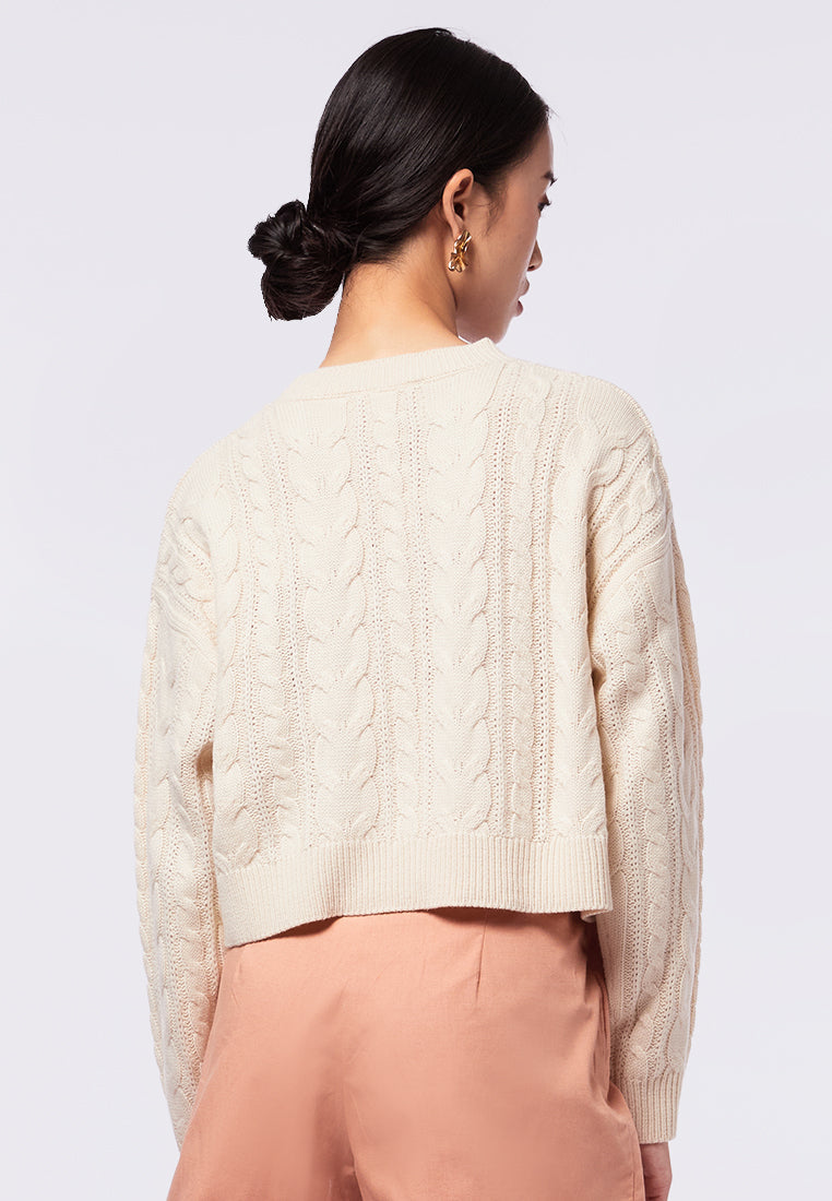 Long Sleeve Cable Knit Crop Sweater