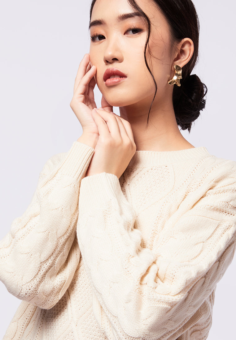 Long Sleeve Cable Knit Crop Sweater