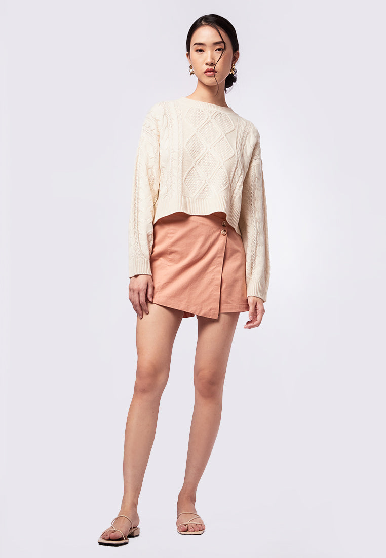 Long Sleeve Cable Knit Crop Sweater