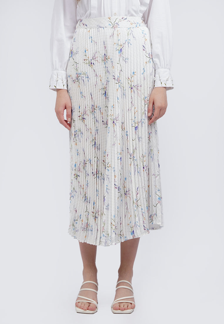 Printed Pleats Maxi Skirt