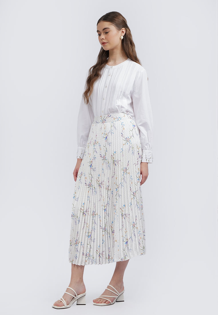 Printed Pleats Maxi Skirt