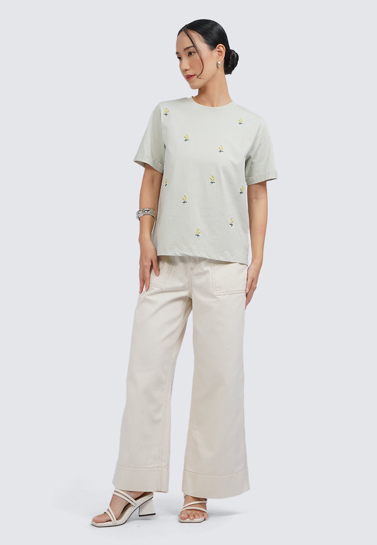 Embroidered Short Sleeve Top