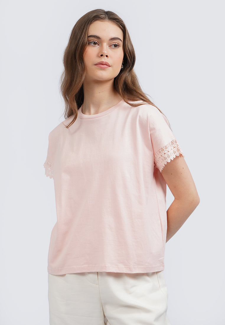 Round Neck T-Shirt with Laced Sleeves