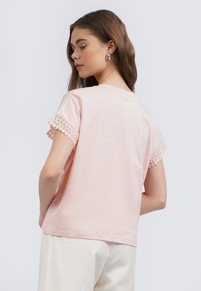 Round Neck T-Shirt with Laced Sleeves