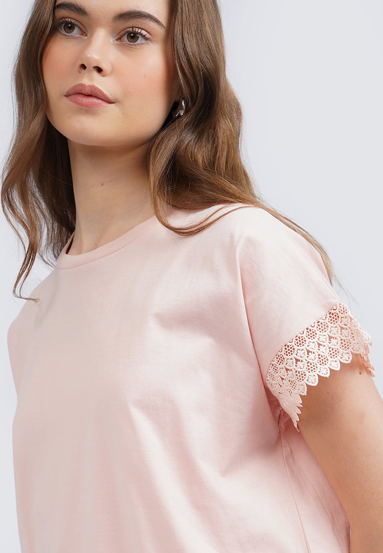 Round Neck T-Shirt with Laced Sleeves