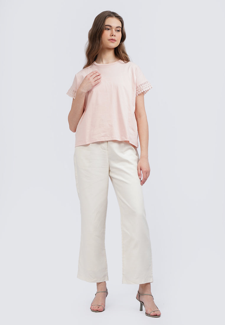 Round Neck T-Shirt with Laced Sleeves