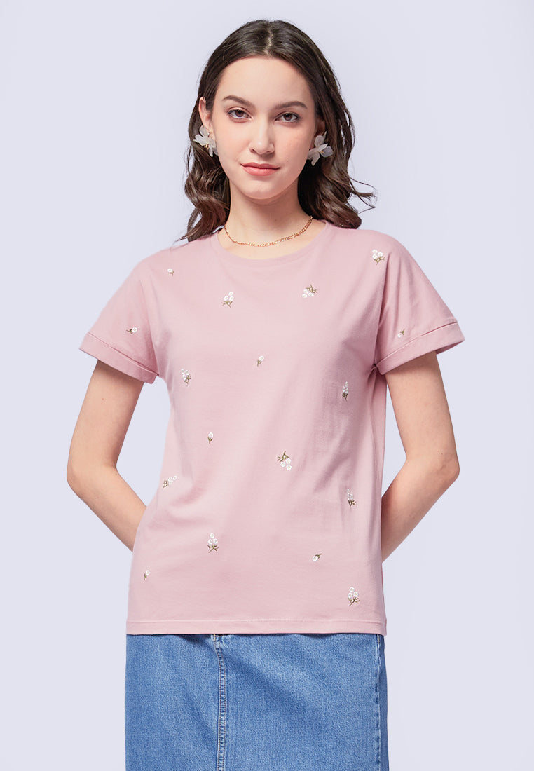 Floral Embroidered Short Sleeve T-Shirt