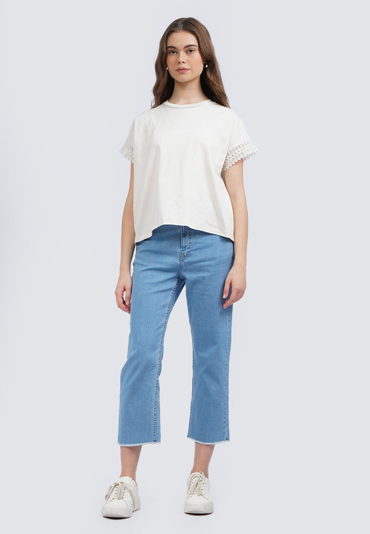 Round Neck T-Shirt with Laced Sleeves