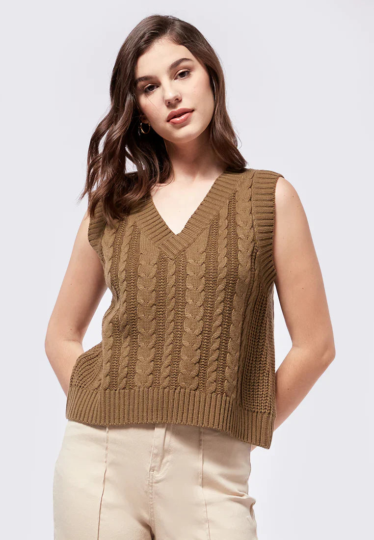 V-Neck Cable Knit Vest