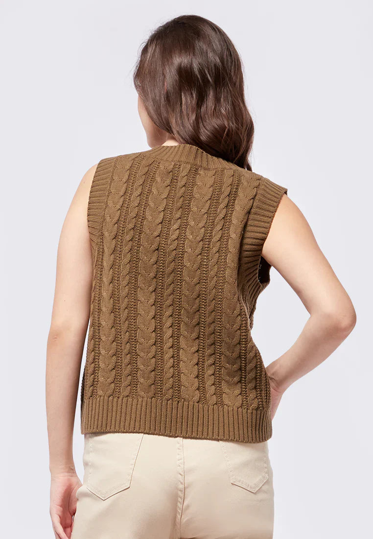 V-Neck Cable Knit Vest