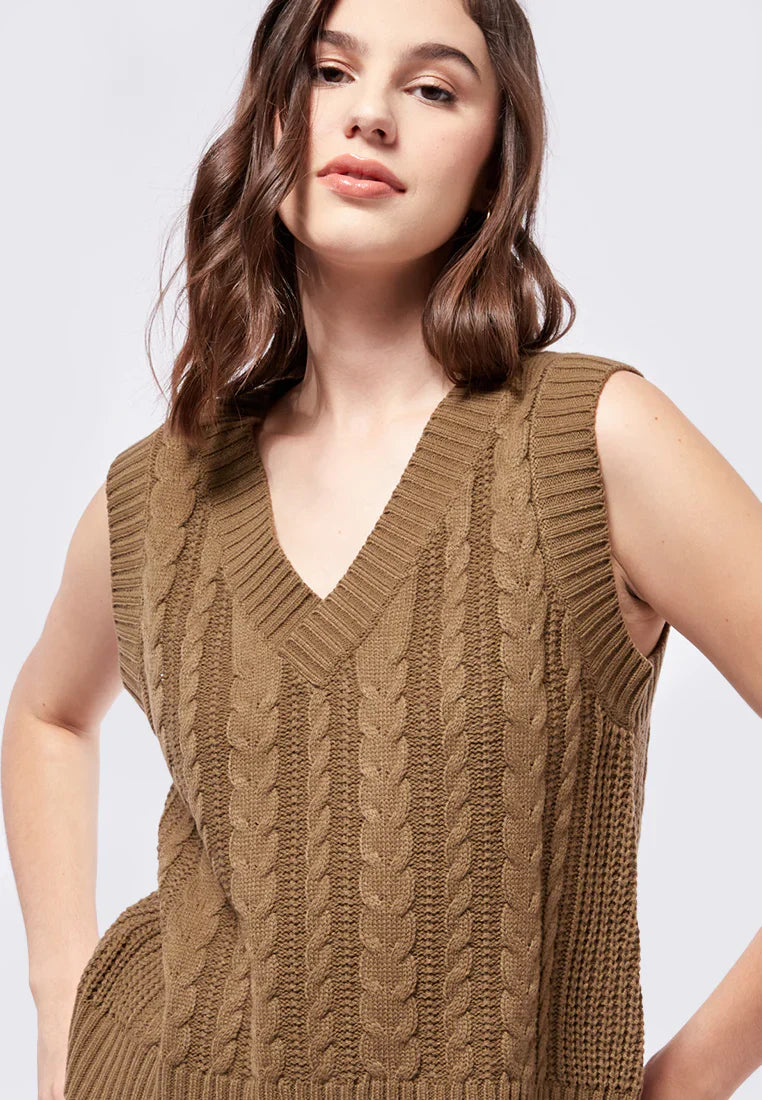 V-Neck Cable Knit Vest