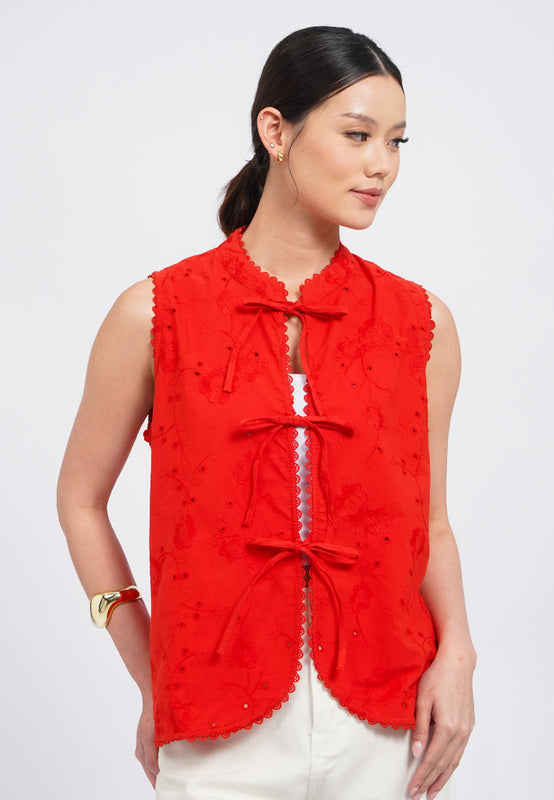 Textured Mandarin Collar Tied Vest