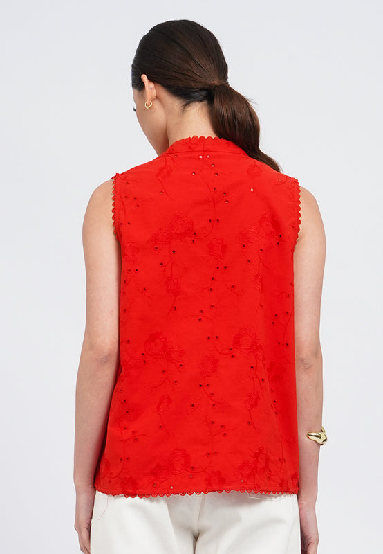 Textured Mandarin Collar Tied Vest