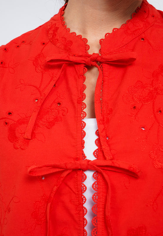 Textured Mandarin Collar Tied Vest