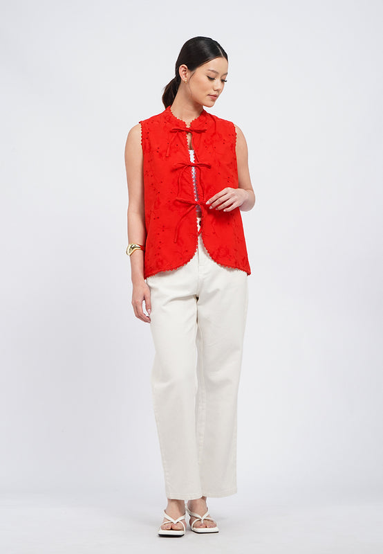 Textured Mandarin Collar Tied Vest