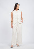 Textured Mandarin Collar Tied Vest