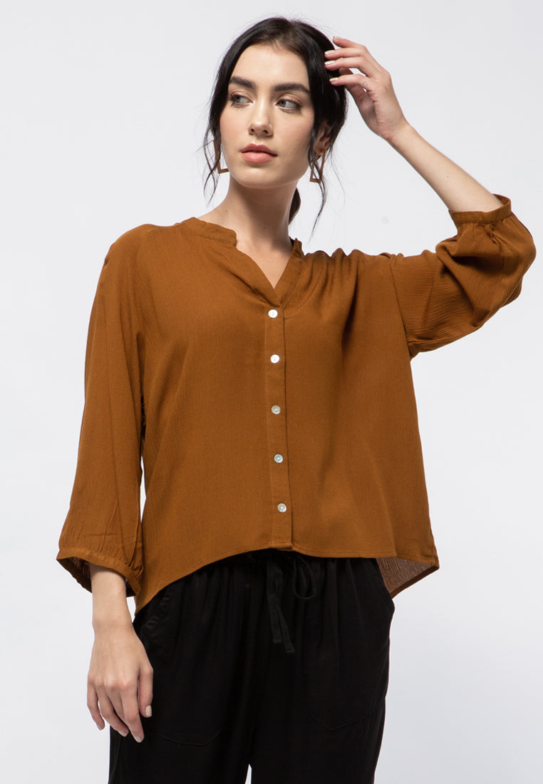 V-neck Long Sleeve Blouse