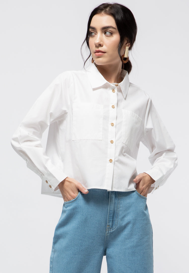Crop Blouse with Patch Pocket