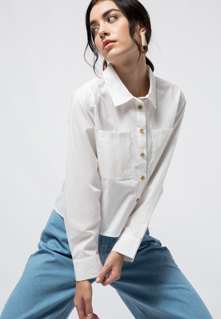 Crop Blouse with Patch Pocket