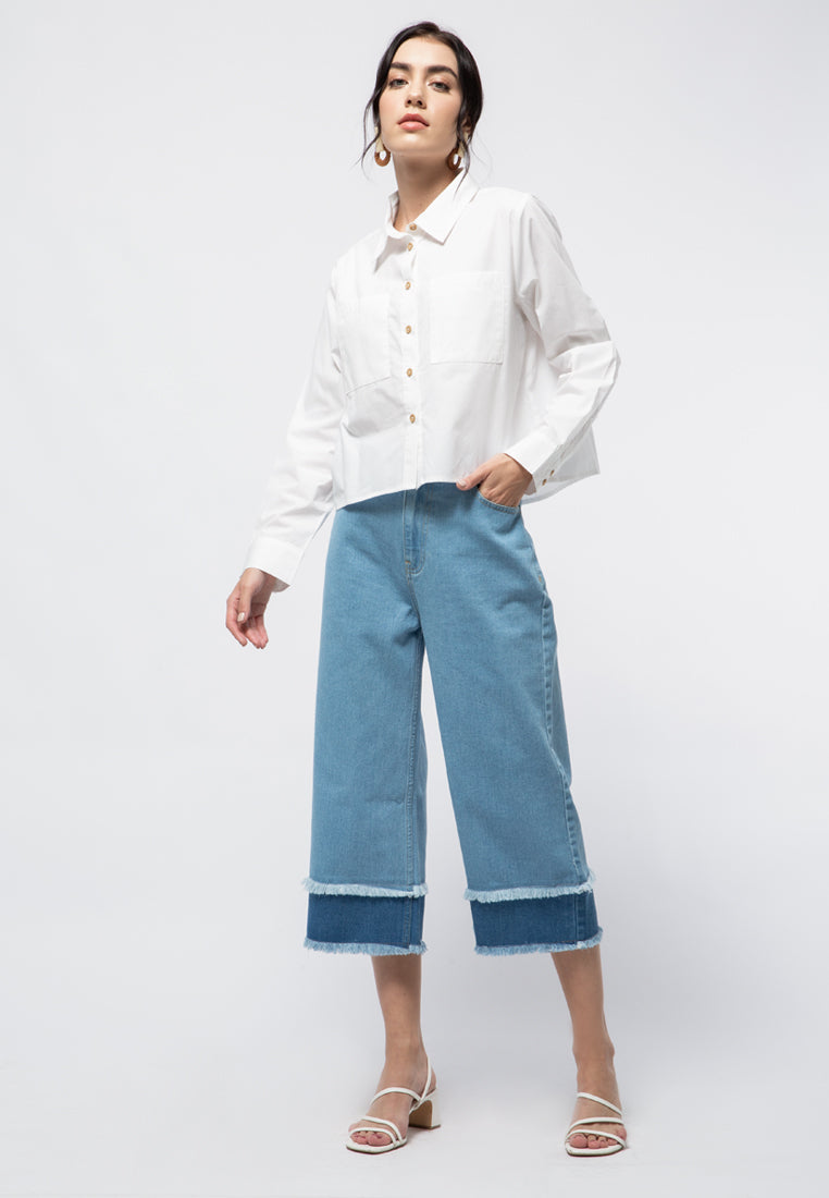 Crop Blouse with Patch Pocket