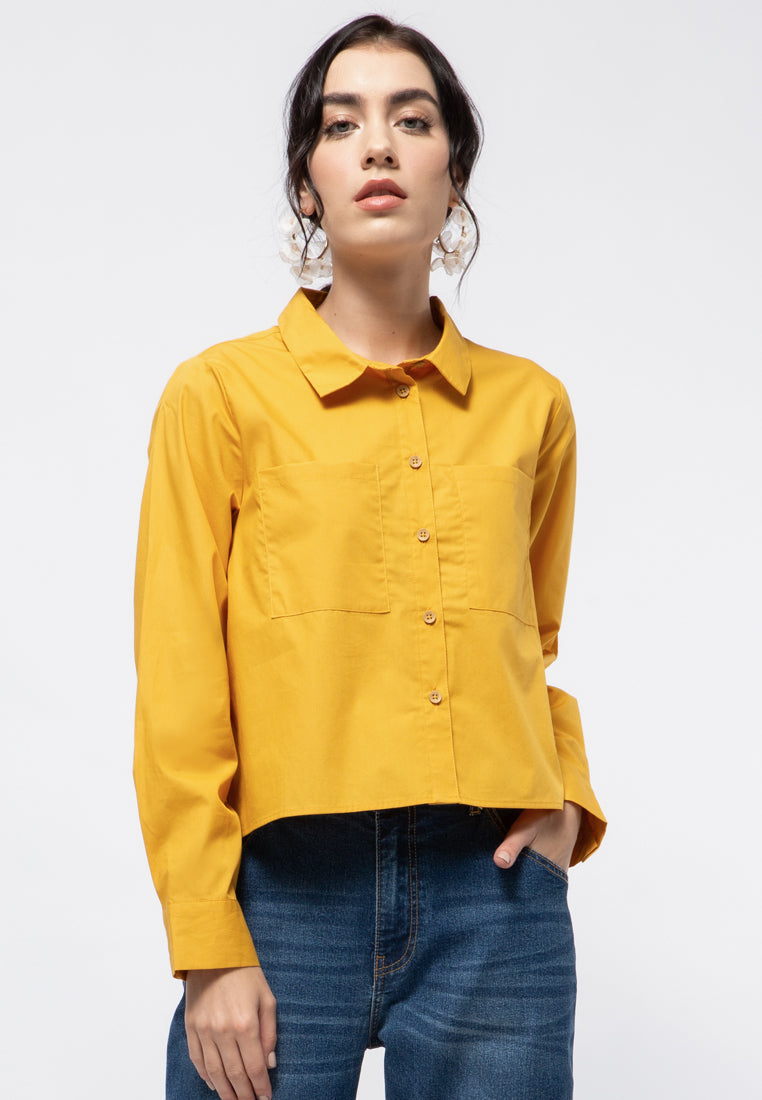 Crop Blouse with Patch Pocket