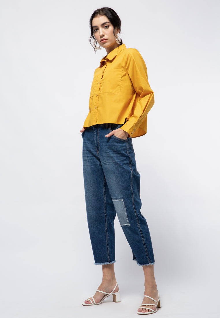Crop Blouse with Patch Pocket